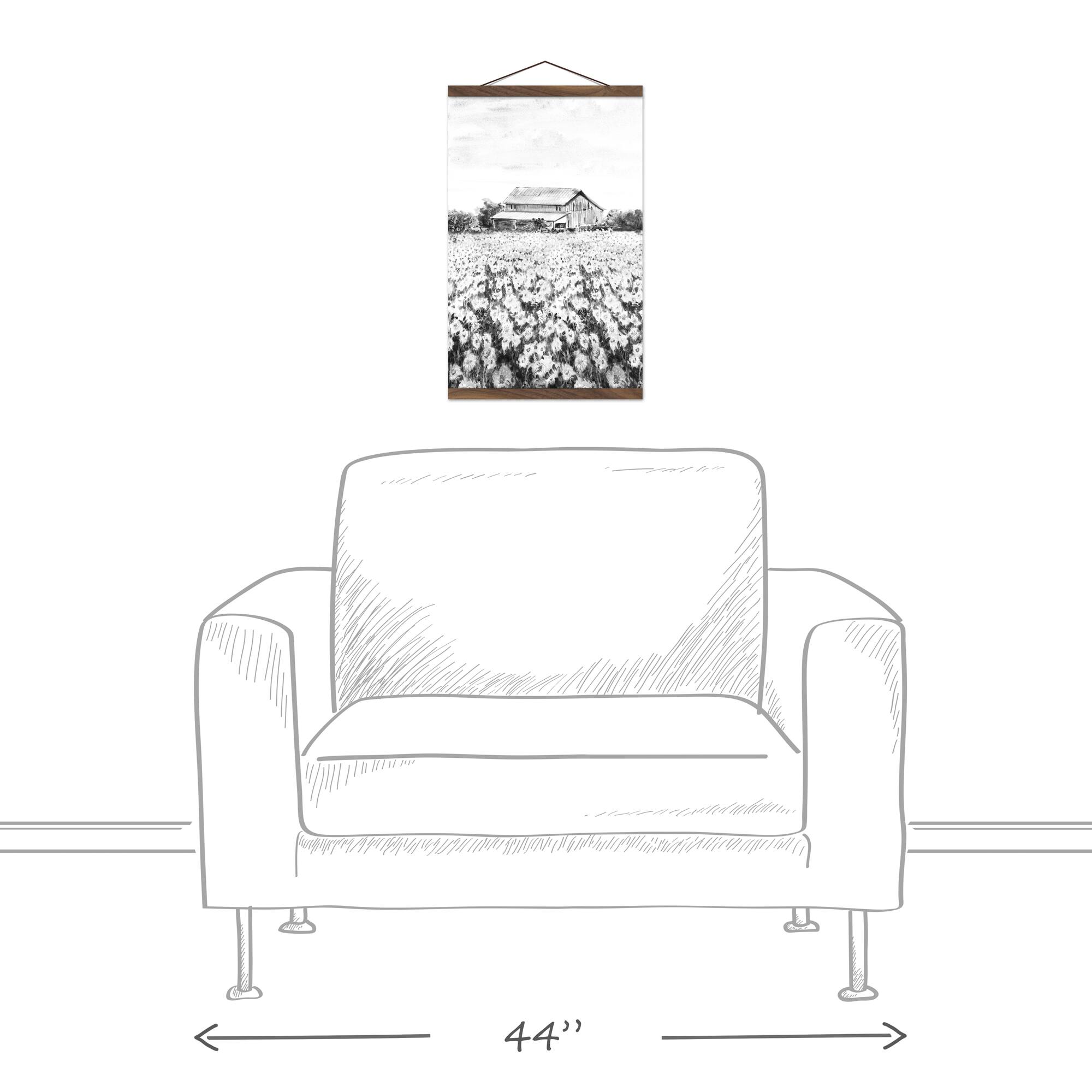 Black & White Farm Scene Teak Hanging Canvas